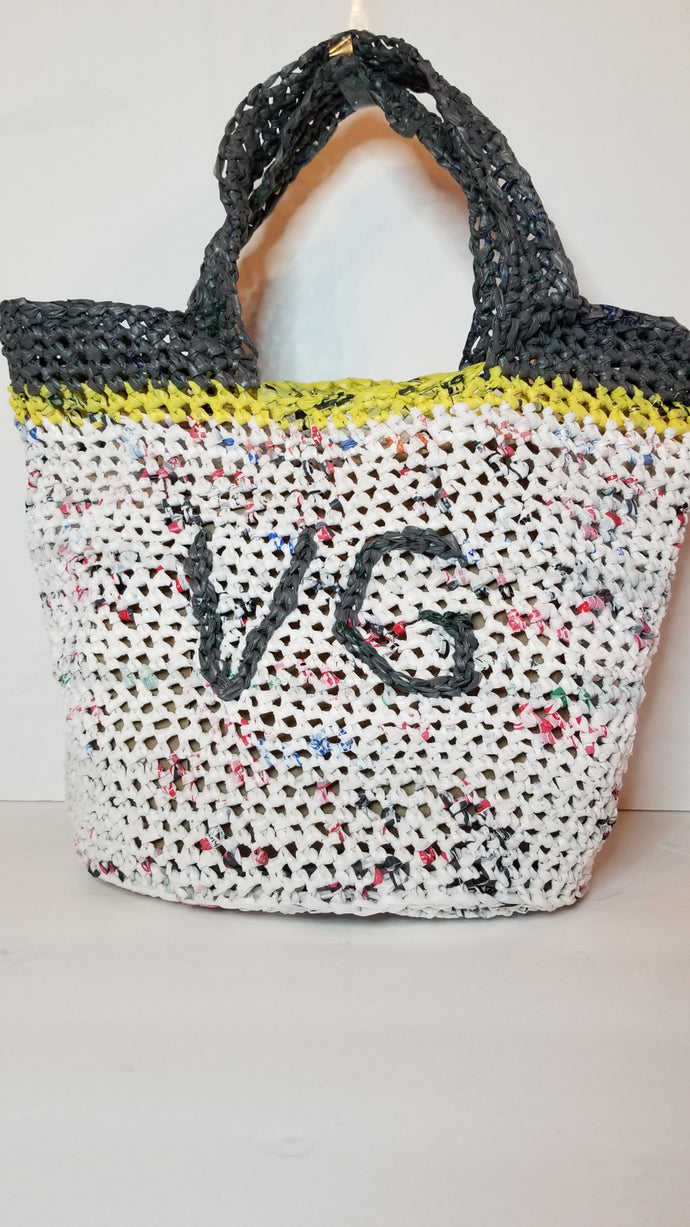 knitted plarn bag – Seaford Spinners and Weavers